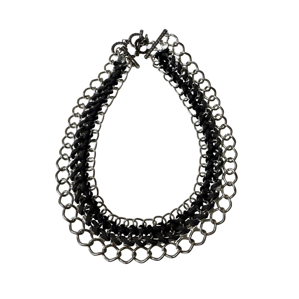 Chunky Chain Toggle Necklace Black Beaded Rhinestoneโ Statement Choker